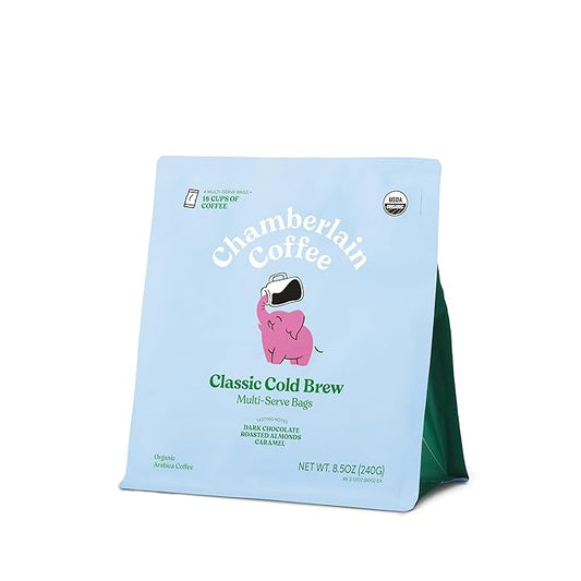 Chamberlain Coffee Elephant XL Cold Brew Bags - Premeasured, Ready to Brew - Contains 4 XL Cold Brew Bags, Makes 4 Cups of Coffee per bag - 8.5 Oz