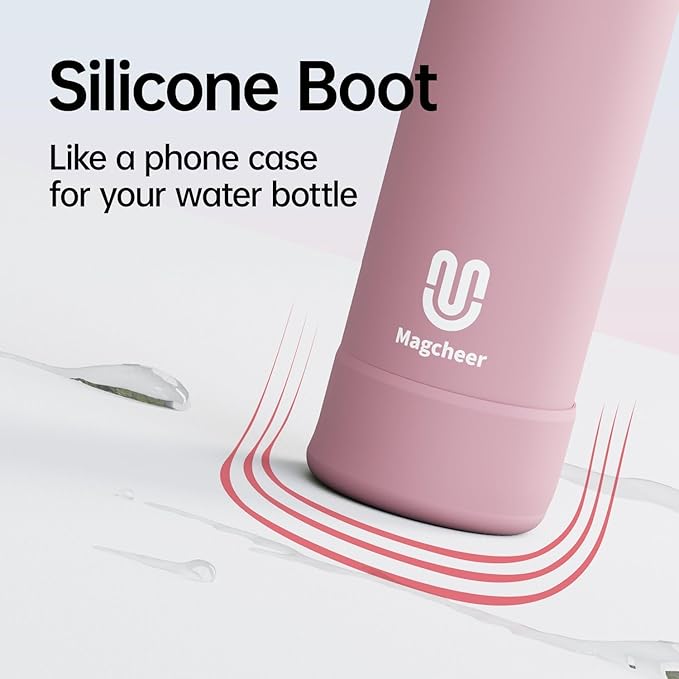 Insulated Magnetic Water Bottle - Reusable Stainless Steel Bottle with MagSafe Compatible Phone Holder - Keeps Cold for 24 Hours - Perfect for Gym, Sports, and Travel - Pink 32oz