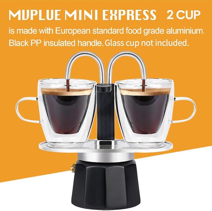 MVPLUE-Mini Express Double Tube Moka Pot Aluminum Black,Share fresh delicious coffee with a friend