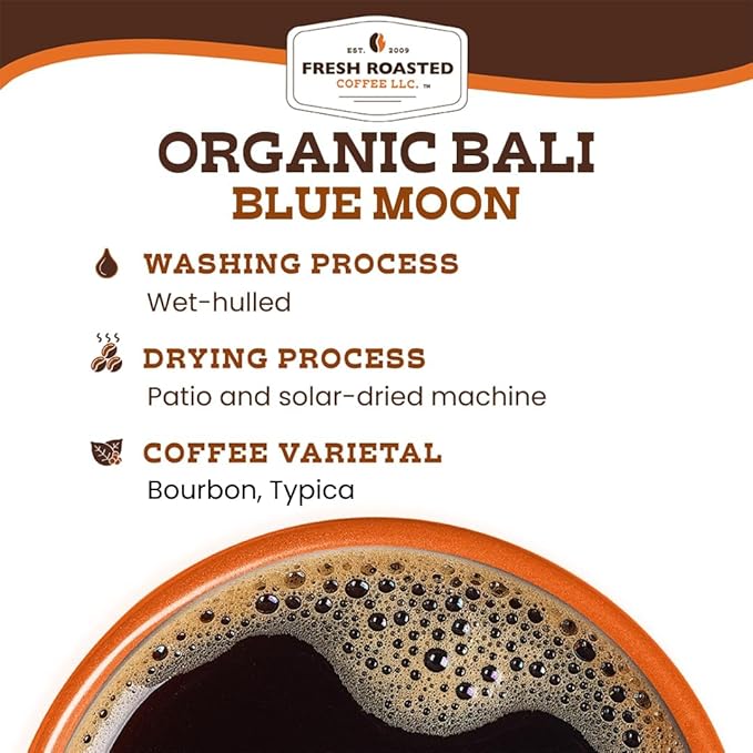 Fresh Roasted Coffee, Organic Bali Blue Moon | USDA Organic, Kosher | Medium Roast 12 oz Whole Bean