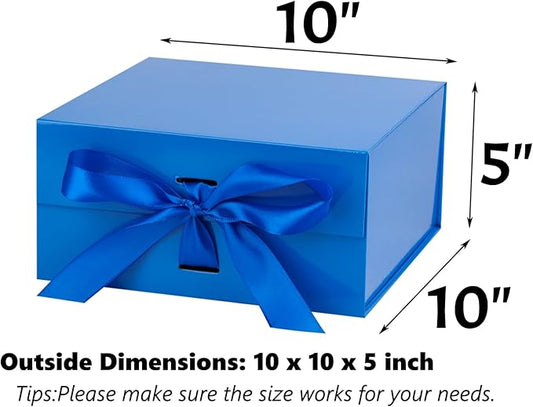 OEMVALATY Blue Gift Box,10x10x5 Inches Gift Boxes with Lids for Presents with Magnetic Closure and Ribbon for Wedding,Storage,Birthday(5-Pack)