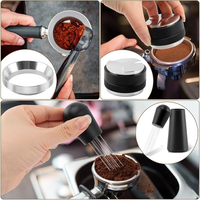 51mm Espresso Accessories Kit, 2-in-1 Coffee Distributor and Tamper Leveler, WDT Tool and Dosing Funnel Set Fits 51 mm Espresso Machines and Portafilters(SIZE:51mm)