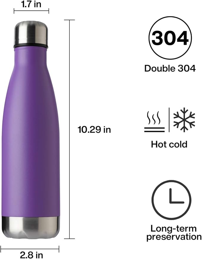 MEWAY 17oz Sport Water Bottle Vacuum Insulated Stainless Steel Leak-Proof Double Wall Cola Shape Water Bottle,Keep Drinks Hot & Cold(Purple,1 Pack)