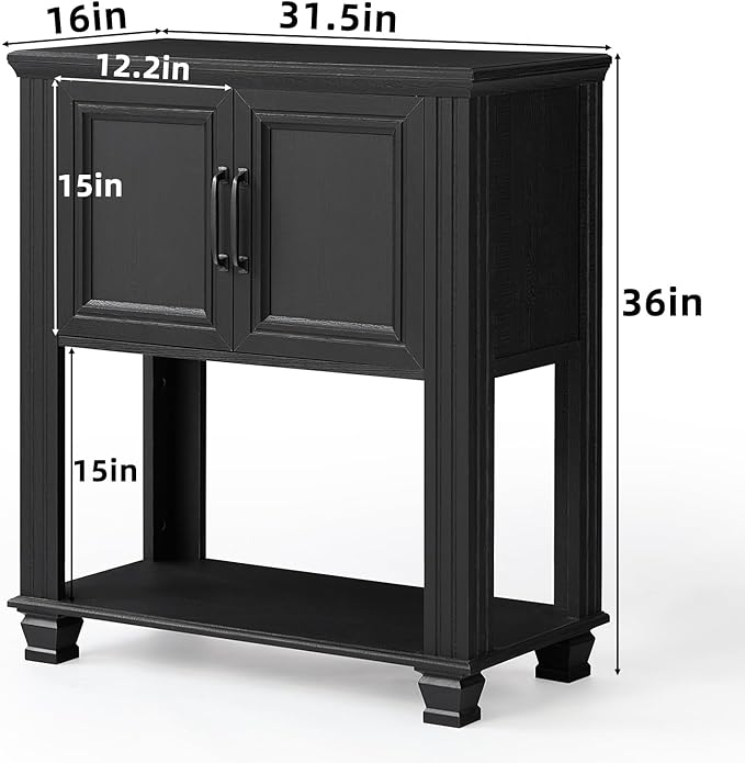 Farmhouse Coffee Bar Table with 2-Door Cabinet, Kitchen Storage Cabinets with Open Shelf, Coffee Station for Dining Room, Kitchen, Hallway, Living Room, Black