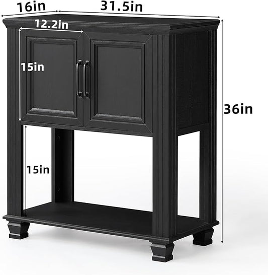 Farmhouse Coffee Bar Table with 2-Door Cabinet, Kitchen Storage Cabinets with Open Shelf, Coffee Station for Dining Room, Kitchen, Hallway, Living Room, Black