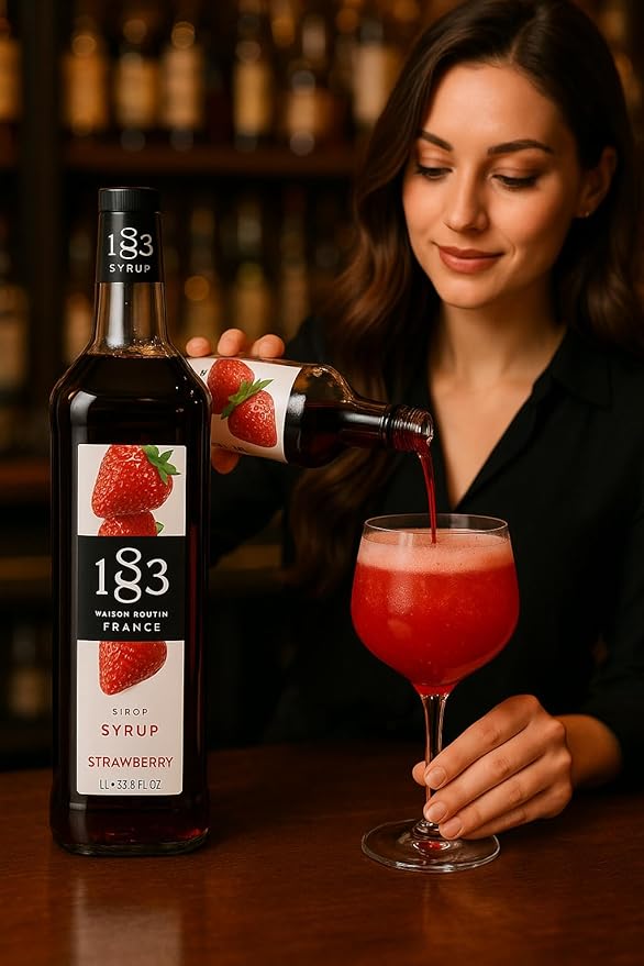 1883 Strawberry Syrup for Drinks, Made in France, 1 Liter Plastic Bottle