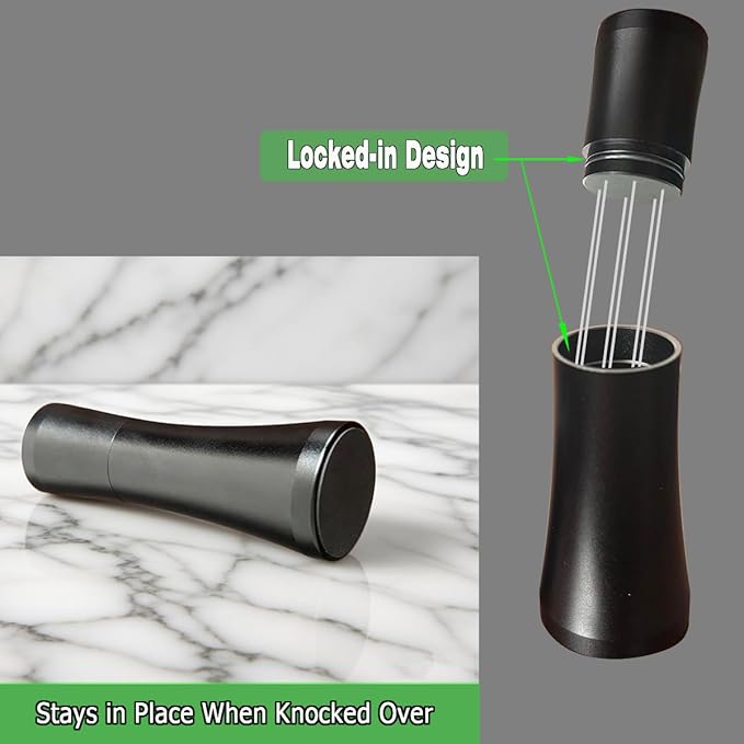 Espresso WDT Tool with Stand, Black Aluminum and Stainless Steel Coffee Distribution Stirrer, Replaceable Needles