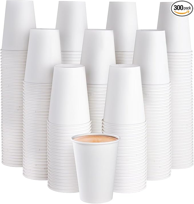 JOLLY PARTY 300 Pack 12 oz Disposable Paper Coffee Cup, Hot/Cold Beverage Drinking Cups for Water, Paper Coffee Cups, White Hot Coffee Cups