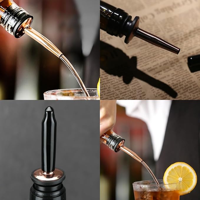 LEGERM Stainless Steel Copper Liquor Pour Spouts Set - Tapered Speed Pours Nozzles with Rubber Dust Caps | Pourers For Alcohol, Olive Oil & Liquor Bottles | Bartender Accessories for Bar & Home Use