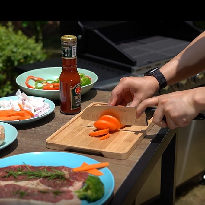 Sophia & William Outdoor Grill Cart Movable Food Prep Table Rolling BBQ Trolley Pizza Oven Stand with Ceramic Wood-Like Tabletop and Lockable Wheels, 35" W x 20.7" D x 35.4" H