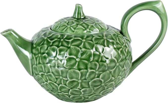 KAMMAK Teapot with Handle, Vintage Porcelain Tea Pot with Gold Trim, Blooming & Loose Leaf Teapot, Festive Holiday Serveware, Gifts for Women, Green - 28 oz
