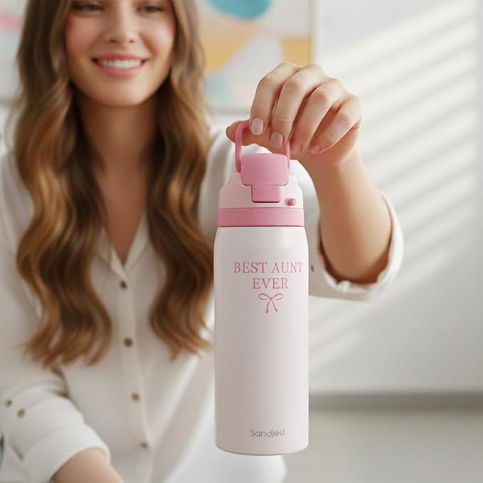 Aunt Insulated Stainless Steel Water Bottle with Straw for Sports and Travel, Best Aunt Ever, 32oz, Gifts for Women Mother's Day Birthday Christmas
