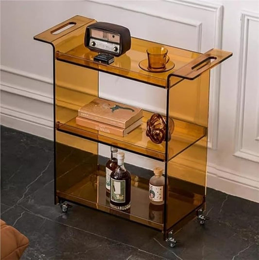 3-Tier Bar Cart Rolling Serving Cart with Handle, Mobile Kitchen Storage Trolley Organizer with Lockable Casters, Commercial Grade Tiered Shelf for Home, Kitchen, Cafe(Brown)