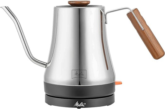 Melitta Precision Pour X Stainless Steel Gooseneck Electric Kettle with Wooden Handle and Knob
