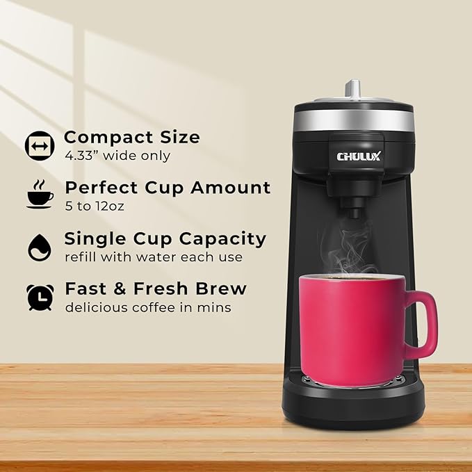 CHULUX Single Serve Coffee Maker for K Capsule, Mini Single One Cup Coffee Machine, Perfect for Small Space, Black