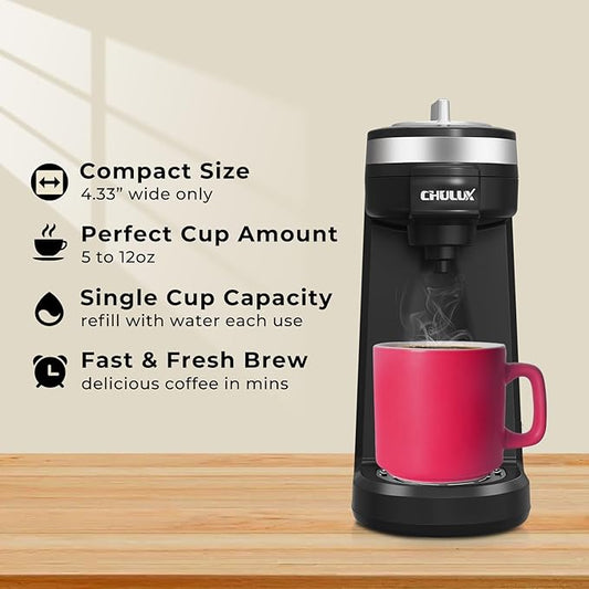 CHULUX Single Serve Coffee Maker for K Capsule, Mini Single One Cup Coffee Machine, Perfect for Small Space, Black