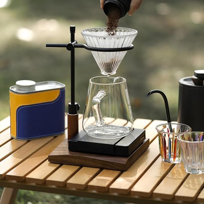 Bloepum Adjustable Pour Over Coffee Stand - Vintage Dripper Station with Wooden Base, Tools for Home & Cafe