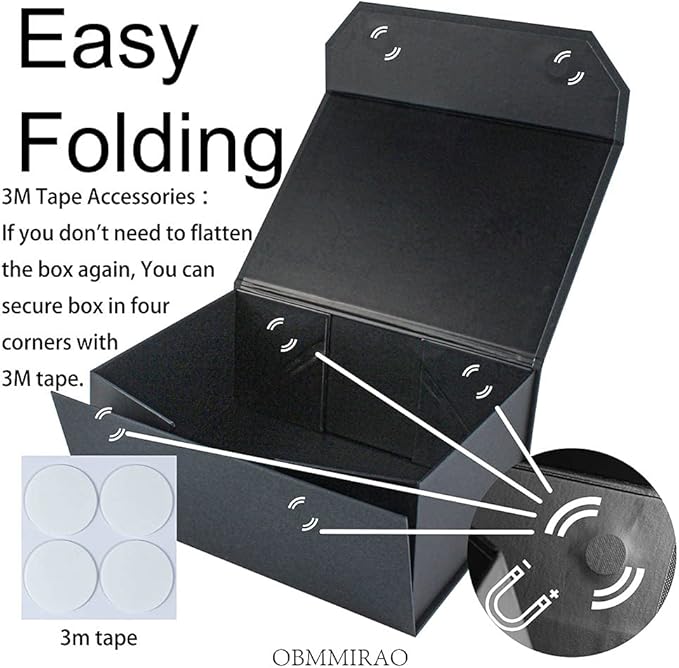 Upgrade 1PCS Black Gift Box 9.5x7x4 Inches, Sturdy Gift Box with Lid for Gift Packaging, Foldable Magnetic Closure Storage Boxes, Bridesmaid proposal box, Rectangle Collapsible Box
