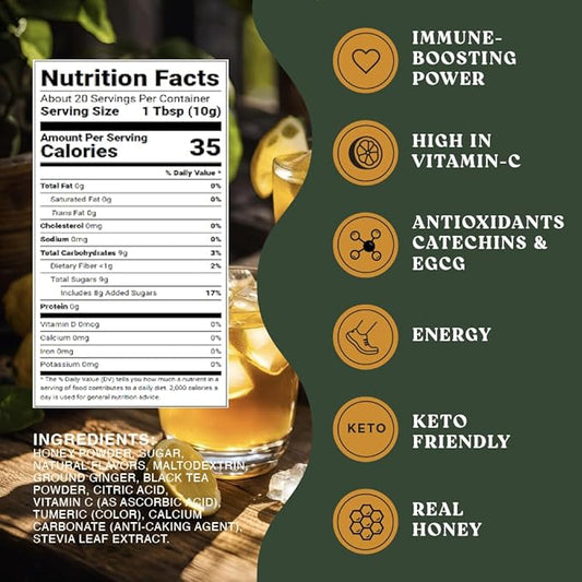 The Harmony Honey Yuzu (20 Sticks) Premium Black Tea, with Ground Ginger, Rich in Antioxidants, Vitamin C & L-Theanine, Sweetened with Real Honey, Enjoy Hot or Cold
