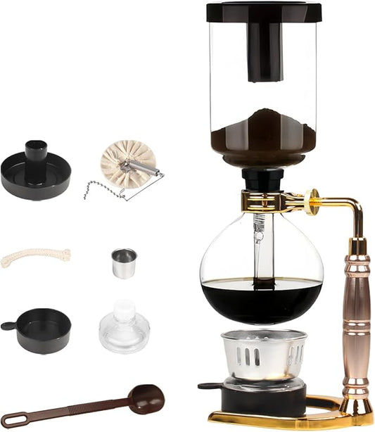 WANLWH Siphon Coffee Maker, 3-Cup (360ml) Glass Vacuum Coffee Brewer with Alcohol Burner & Filters, Stovetop Safe, Manual Coffee Machine for Home Barista, Gift for Coffee Lovers