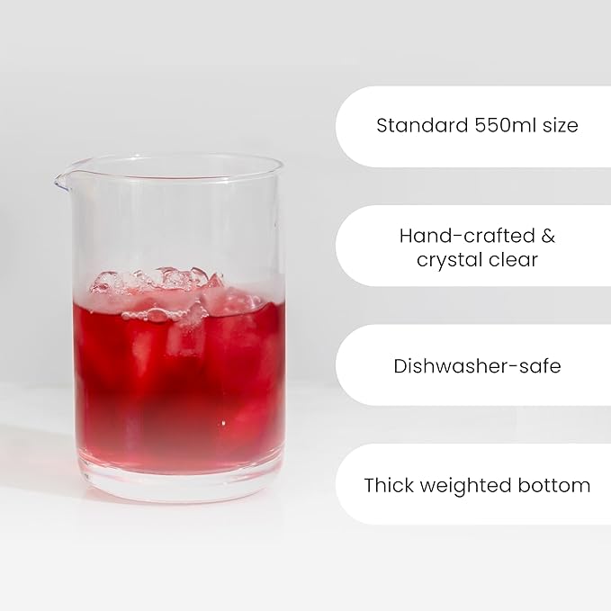 A Bar Above Cocktail Mixing Glass, Classic Style Enhanced Annealed Lead-Free Crystal Stirring Pitcher, Thick Weighted Base for Stable Stirring, 18 Oz Drink Mixer for Craft Cocktails at Home or Bars