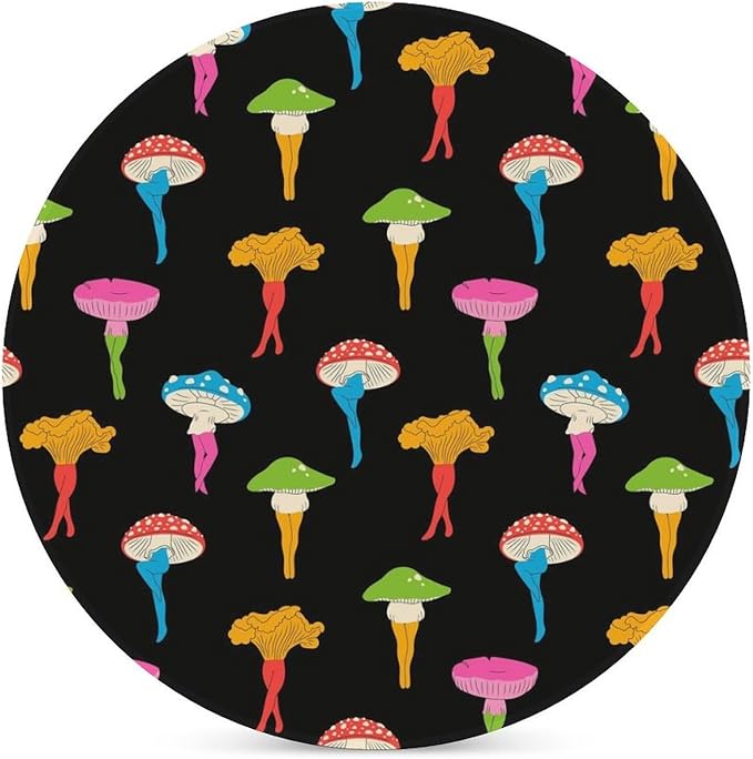 Round-4PCS Botanical Ceramic Coasters, Round Absorbent Drink Coasters, Cartoon Botanical Colorful Mushroom Pattern Ceramic Table Coasters for Coffee, Beverage, Wine, Beer Coasters