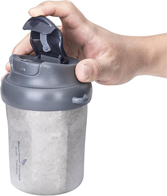 iBasingo Titanium Coffee Cup 400ml Insulated Travel Mug Spill Proof with Sliding Lid Reusable Double Wall Tea Cup Car Coffee Tumbler for Keeping Hot/Ice Water Tea Beer Ti3236D