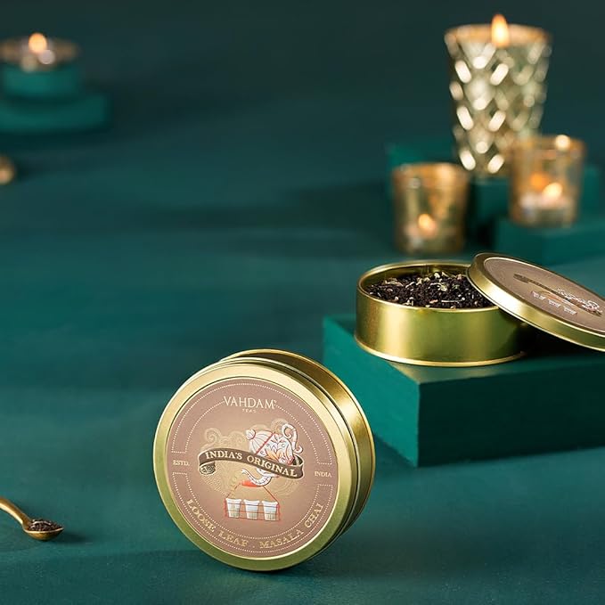 VAHDAM Masala Chai Gift Kit (1.75 ounce) | Signature Masala Chai Loose Leaf Tea in Tin Caddy with Premium Tea Spoon | Authentic Indian Chai Ritual | Elegant Gift Box