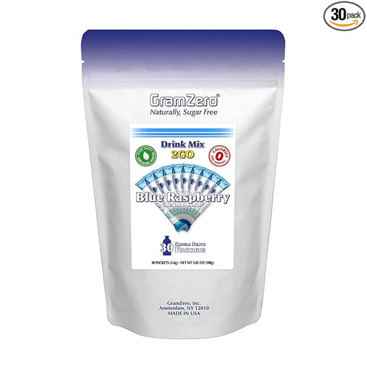 GramZero 2GO Sticks - Blue Raspberry, Zero Calorie Sugar Free Drink Mix, Stevia Sweetened, Great For Nutrition Club Loaded Tea To Go Kits