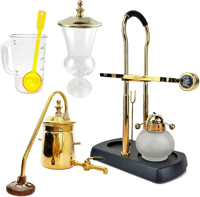 DS&DV Vintage Belgium Pot Luxury Family Balance Syphon Siphon Coffee Maker,Gold Color Belgium Pot for Camping and Traveling Personal Coffee Bar (Gold Coffee Maker)