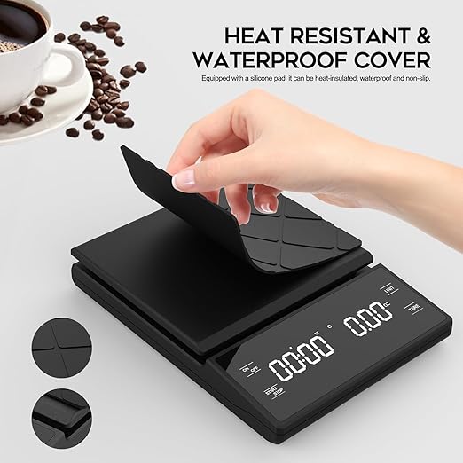 Coffee Scale with Timer, 0.1g High Precision Kitchen Scale Pour Over Drip Espresso Scale with LED Display, Manual&Automatic Timing with Type-C Charging Cable Touch Sensor and Silicone Cover