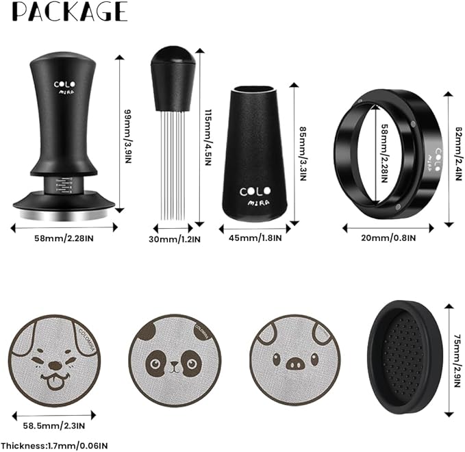 58mm Espresso Accessories Kit, Spring Loaded Calibrated Tamper, WDT Tool and Dosing Funnel, Espresso puck screen Set Fits Espresso Coffee Machines and 58mm Portafilters