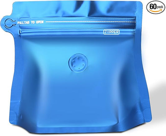 5oz 1/3 lb 60pcs Coffee Bags with Valve,Vented Coffee Bag Barrier Bags Store Bag Coffee Packaging Storage Pouches Stand-up Bags for Food Diamond Shaped Need to Use Heat Sealing Machine（Blue）