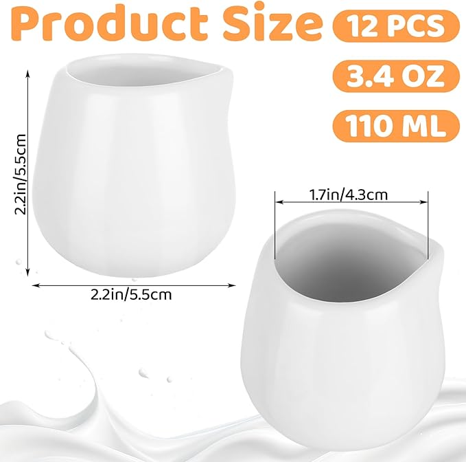 JMIATRY 12 PCS Small Creamer Pitcher 3 Oz Coffee Creamer Container Ceramic White Mini Syrup Pitcher 3 Oz Cream Jugs Small Milk Pitcher for Coffee Tea Milk Sauce（100 ML, 2 x 2.4 Inch）