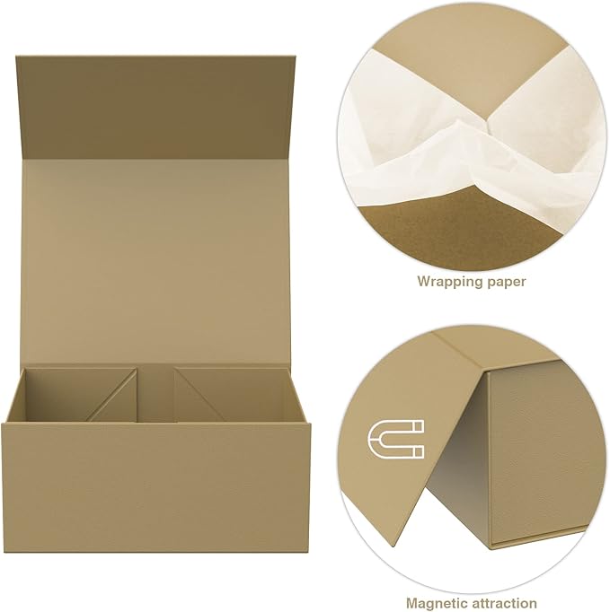 MOYEUPAC Glod Gift Box,9" X 7" X 4" with Lids for Presents Magnetic Closure Gift Packaging for Christmas,Thanksgiving, Birthday,Glod with Ribbon