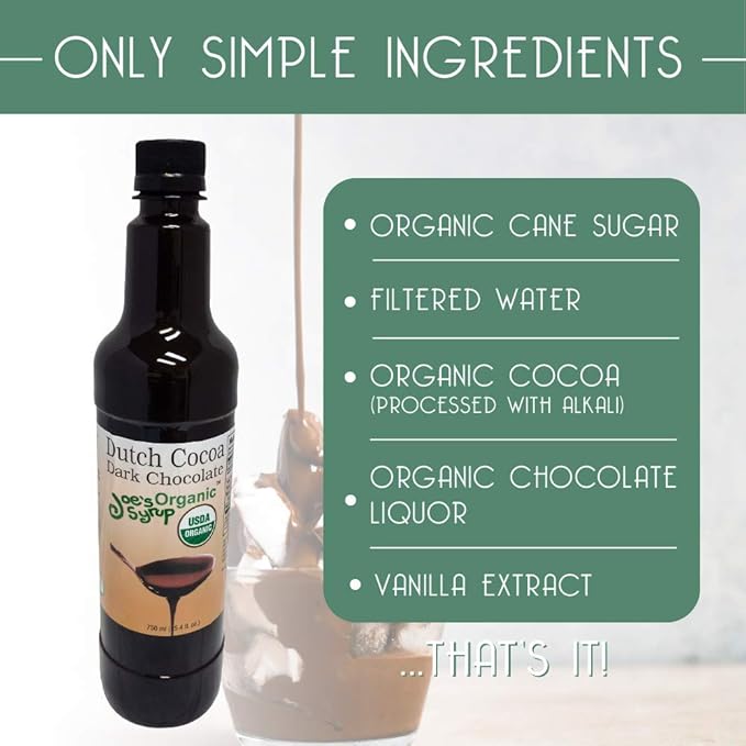 Joe’s Syrup Organic Flavored Syrup, Organic Dutch Cocoa Dark Chocolate Sauce, 750 ml