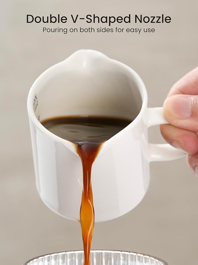 Espresso Cups, 5 OZ Ceramic Double Spouts Cups, Espresso Shot Cup with Handle and Measuring, Small Coffee Mugs Accessories for Espresso Machine Set Suitable for Milk Syrup