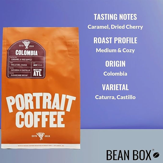 Colombia, Sugarcane Decaf - Roasted by Portrait Coffee - Whole Bean Coffee - 12 Ounce Bag