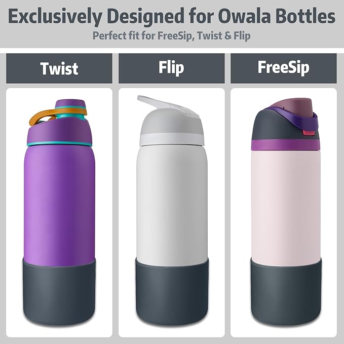 Silicone Boot for Owala 32oz Water Bottle – Anti-Slip Protective Cover, Bottle Boot, Base Cover Compatible with FreeSip, Sleeve for Stainless Steel Tumblers (Gray, 32OZ)