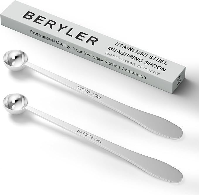 BERYLER 2PCS 1/2 Teaspoon(1/2tsp, 1/6tbsp, 2.5 ml) Single Measuring Spoon, Extra-long Handle Individual Measure Scoop, Stainless Steel Spoons Only