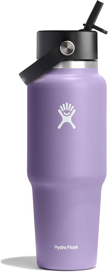 Hydro Flask Travel Water Bottle - Insulated Stainless Steel - Wide Straw Lid, Non Spill, Leakproof in 32 Oz Moonshadow