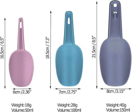 Scoop for Canisters Set of 3, Flour Scoops for Canisters Popcorn Scoop Plastic Scoops for Dry Goods Coffee Beans Cereals, 1.7/3.4/5.1 oz