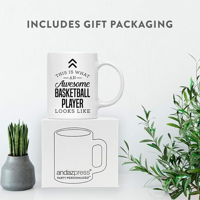 Andaz Press 11oz. Ceramic Coffee Tea Mug Thank You Gift, This is What an Awesome Basketball Player Looks Like, 1-Pack, Birthday Christmas Gift Ideas Coworker Him Her, Includes Gift Box