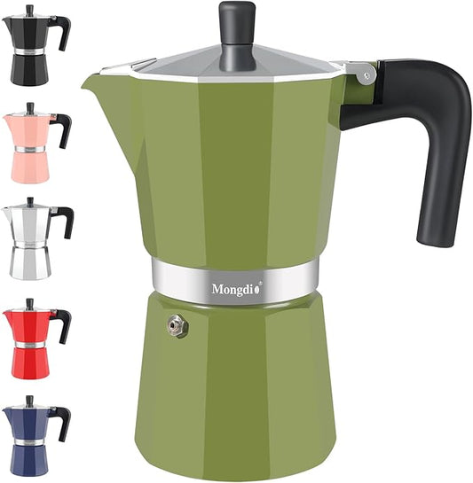 Mongdio Stovetop Espresso Maker Moka Pot, Stove Top Cuban Coffee Maker, Italian Greca Mocha Pot, 12 Espresso Cups, 20 oz - Green