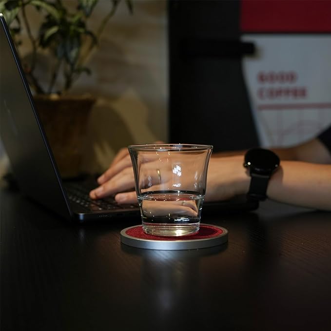 Absorbent Coasters with 1 Aluminum Base & 3 Felt Pads - 4 Inch, Replaceable Inserts, Non-Slip Metal Coaster for Hot/Cold Drinks, Home/Office/Bar Use (Holly Berry Red)
