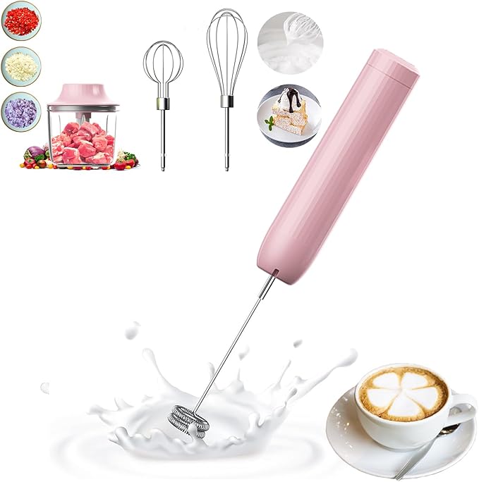 Cordless Hand Mixer with Whisk and Forther Wand,Electric Whisk, Milk Frother,Coffee Frother, Whisks for Cooking,Handheld Frother,Food Chopper, Baby Food Maker,4-Speed, 10Oz