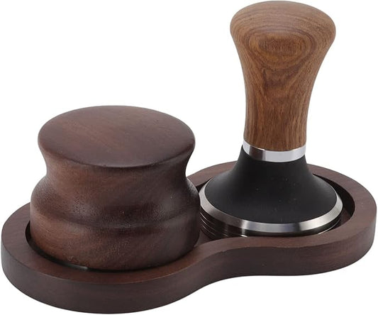 Professional Coffee Tamper Distributor Set, Walnut Handle & Stainless Steel Base, Tamping Kit for Barista, Home, Cafe Use