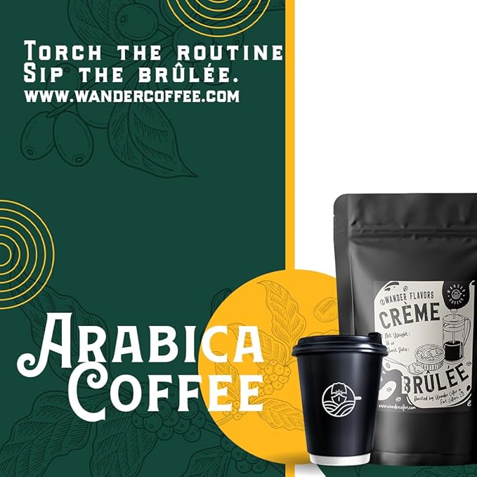 Crème Brûlée Flavored Coffee – Silky Vanilla Custard & Caramelized Sugar Notes | Whole Bean, Ground, or Decaf | Medium Roast Arabica | Gourmet Dessert-Inspired Blend | 1lb Bag by Wander Coffee