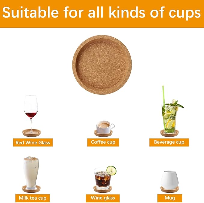 10 Pcs Cork Coasters with Lip,Protect Your Table from Beverage Leak-Proof Cork Cup Holder Bulk,Non-Slip, Heat-Resistant,Absorbent and Reusable Coasters for Drinks
