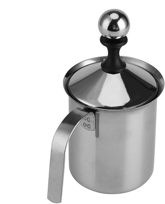 Stainless Steel Milk Frother Pitcher, Manual Coffee Foamer, 800ML Capacity, with Lid and Handle